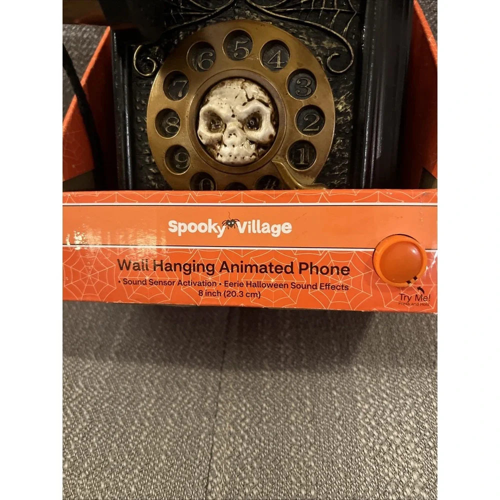 SPOOKY VILLAGE LED ANIMATED PHONE w/ SKULL - HALLOWEEN MOTION SOUND ACTIVATED